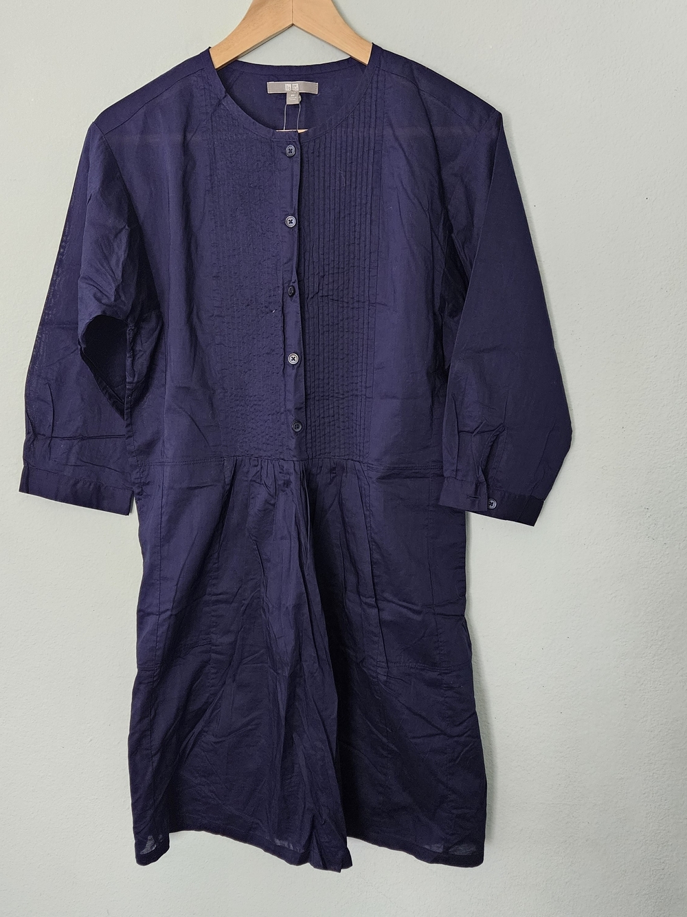 Uniqlo Dark Navy Pintuck Button-Front Dress